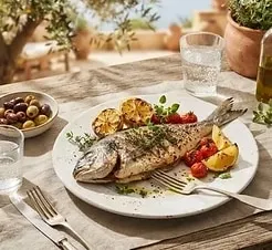 Poisson grillé entier au citron et tomates cerises